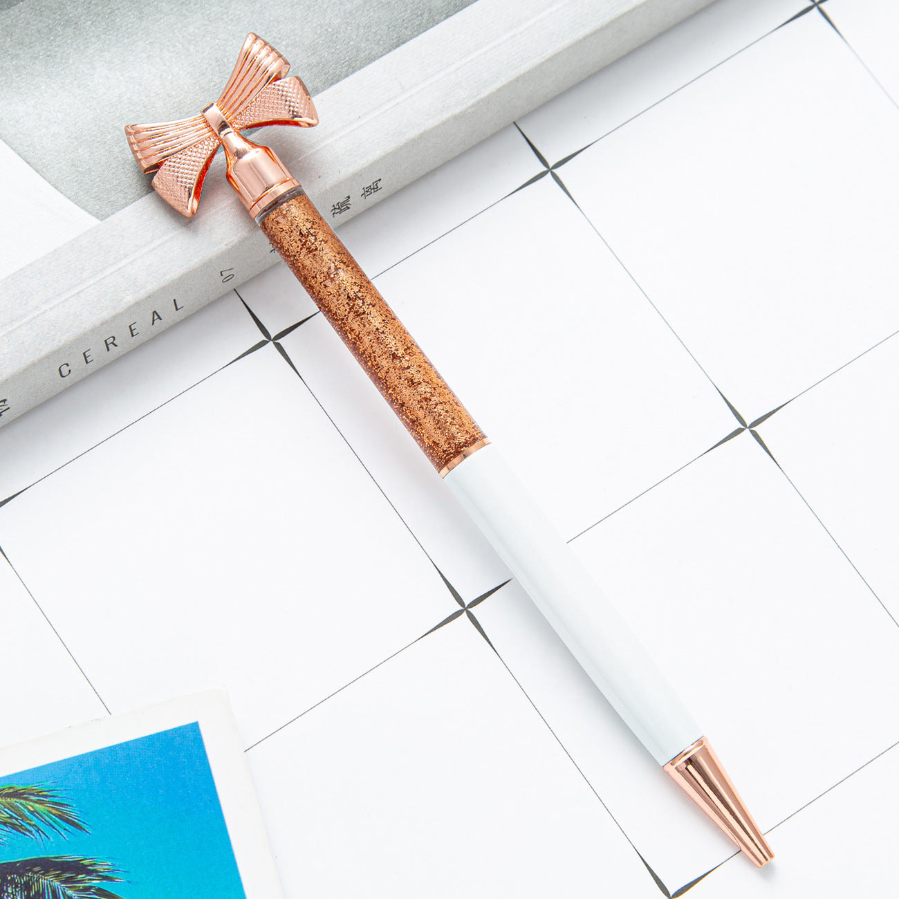 Wholesale Metal Gold Powder Into The Oil Bow Ballpoint Pen